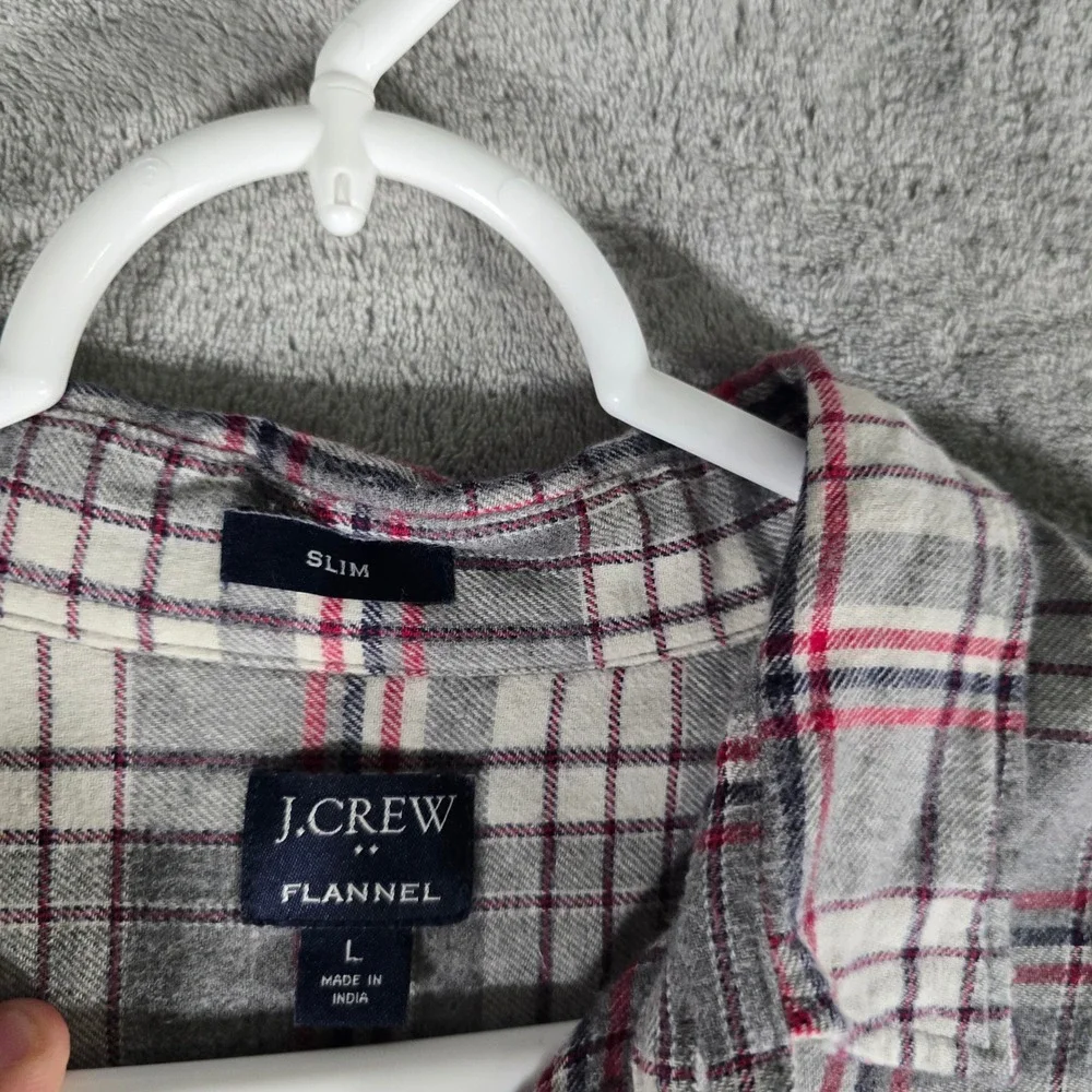 J.Crew Flannel Shirt Slim Fit Plaid Button Up Long Sleeve Gray‎ Red L